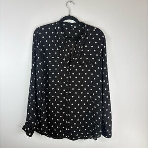 Kut From The Kloth Womens X Large Button Blouse Polka Dots Roll Tab Long Sleeve